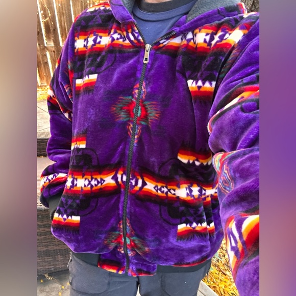 Aztec plush blanket zip up jacket purple SW print Size L/XL - Picture 2 of 12